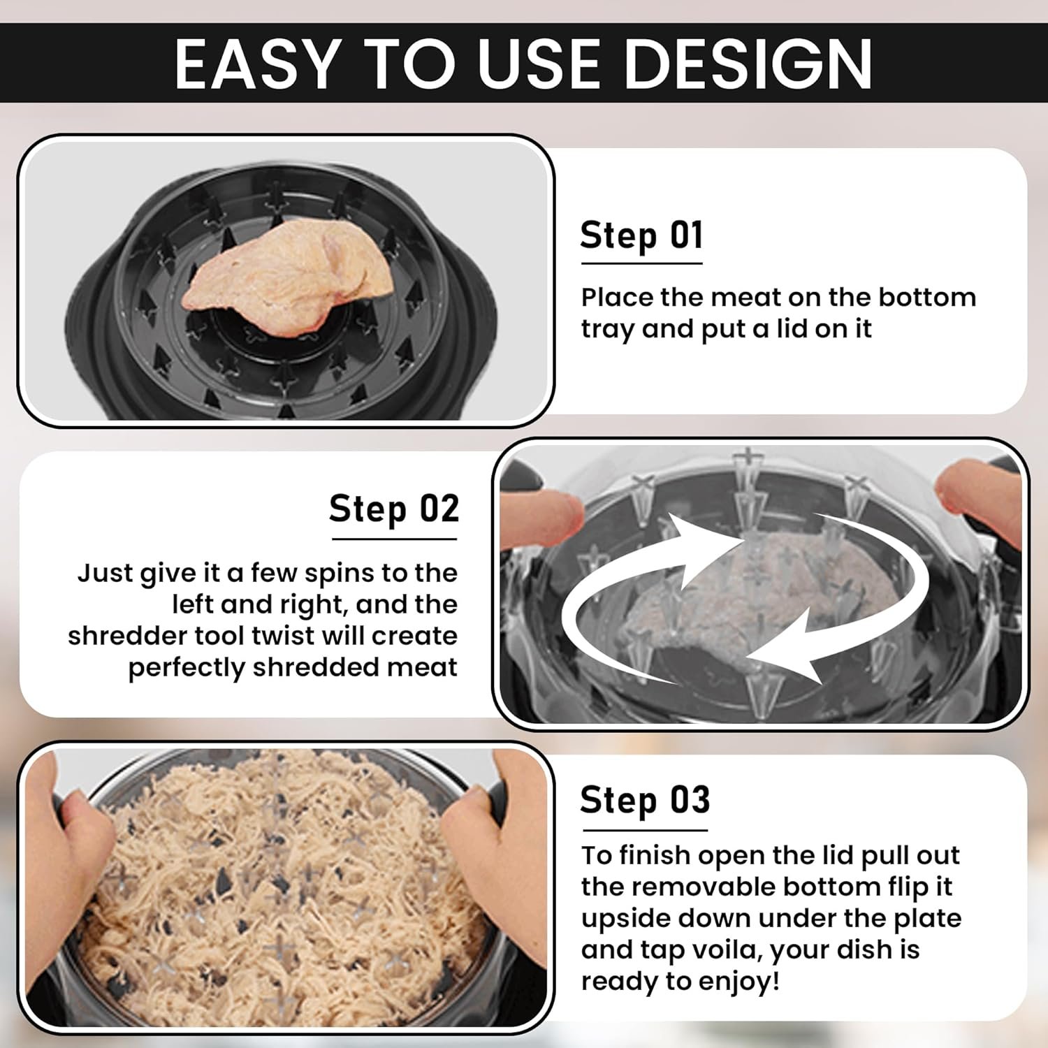 Chicken Shredder Tool Twist – Large Chicken Breast Shredder & Grinder with Meat Tenderizer & Cleaning Brush – BPA-Free, Ergonomic Design for Shredded Chicken, Pulled Pork, Beef & More - Image 3