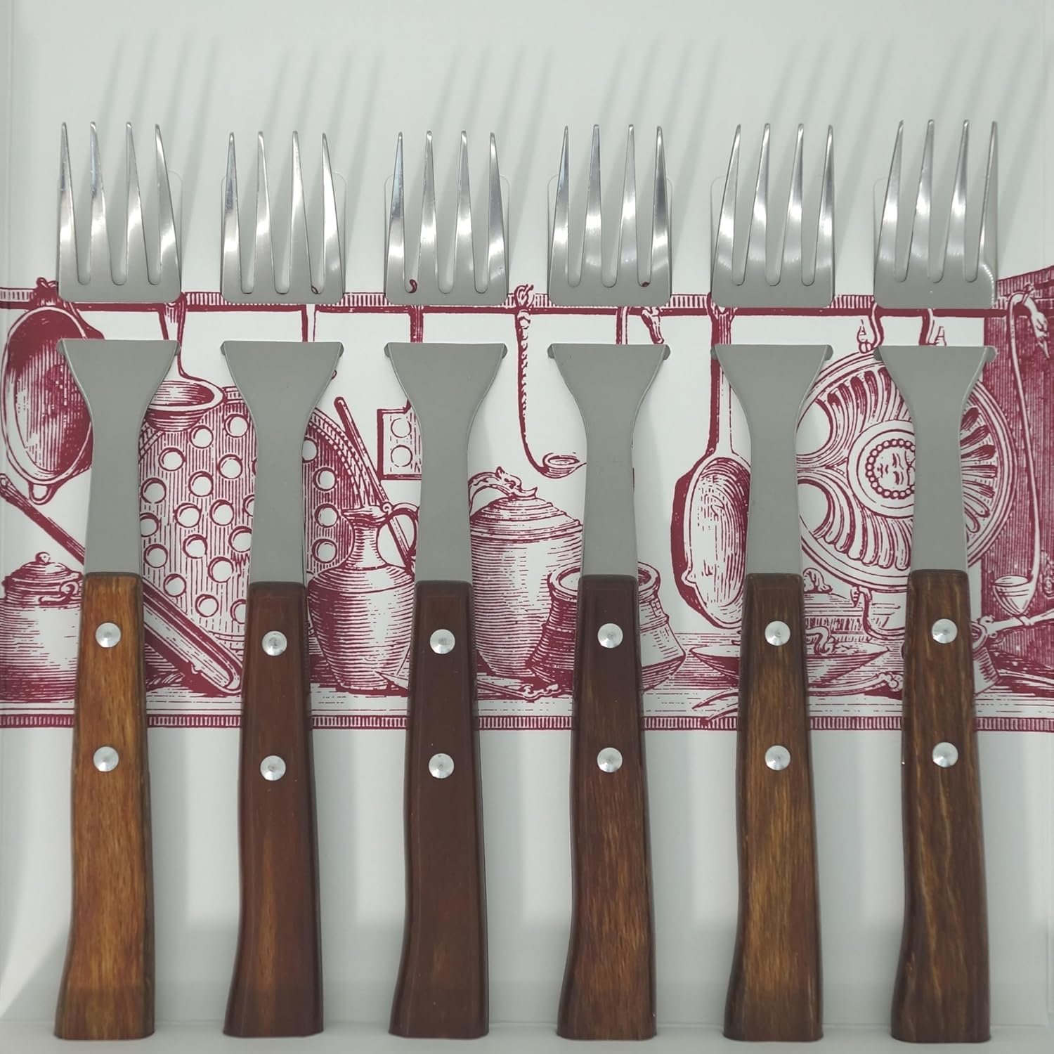 Ecowood Steak Fork Set – Stainless Steel – Composite Wood Handle - Country-Style Cutlery for BBQ Celebrations - Set of 6 Forks - Made in Spain - Image 2