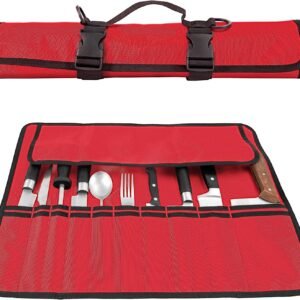 Knife Roll,Heavy Duty Knife Bag,Oxford Knife Case with 20 Slots for Knives & Kitchen Tools,Chef Knife Bag,Knife Roll Bag, Knife Pouch Wrap for Chefs Culinary Traveling (Red)