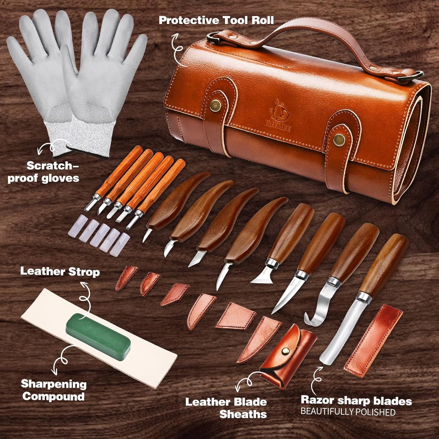 Deluxe Wood Carving Tools-Wood Carving Kit-Wood Carving Knife Set-Wood Whittling Kit for Beginners-Whittling Knife-Wood Carving Tool Set with Large Leather Case - Image 2