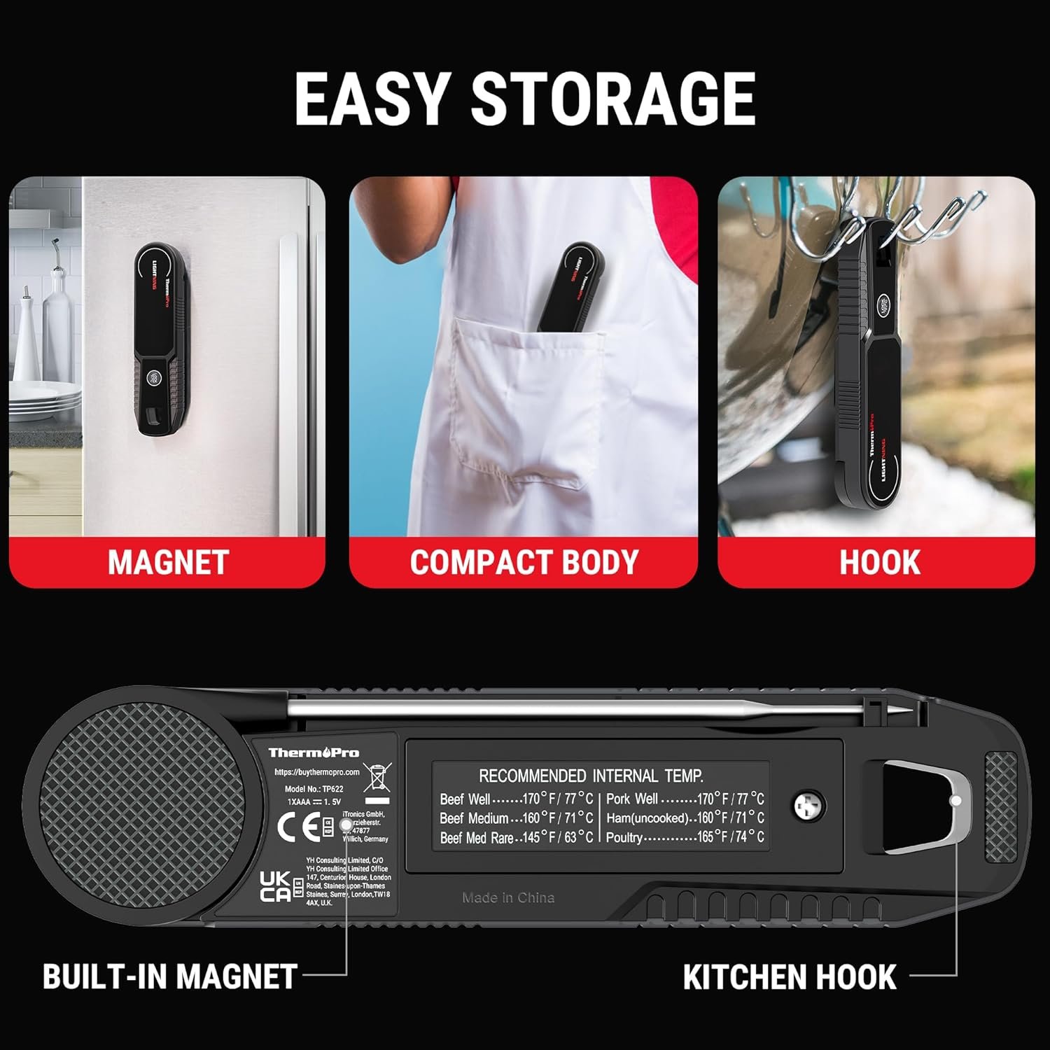 ThermoPro Lightning 1-Second Instant Read Meat Thermometer, Kitchen Food Thermometer with Auto Wake/Sleep/180° Rotating Display, Waterproof Cooking Thermometer for Oil Deep Fry Smoker BBQ Grill - Image 8