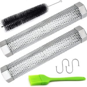 2pcs Smoker Tube 12in Pellet Smoker Tube Stainless Steel Smoke Tube for Hot or Cold Smoking 5 Hours of Billowing smoke Portable BBQ Smoking tube Generator Electric Charcoal Gas Grill Smoker