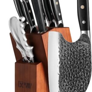 9 Pieces Knife Set with Block, Hand Forged High Carbon Steel Sharp Blade Cooking Knives Set with Holder for Kitchen, Block Chef Knife Set Professional, Best Gifts for Men Women