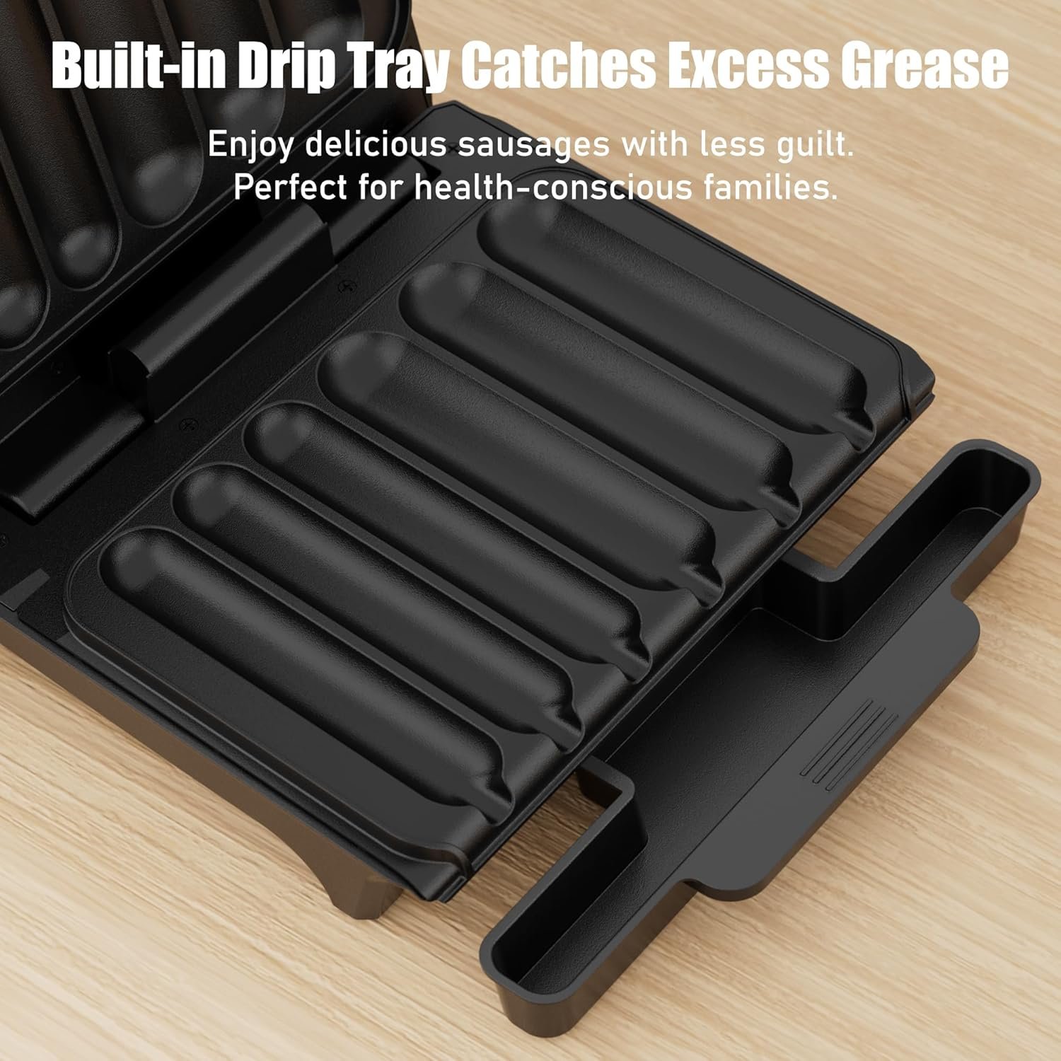 Hot Dogs Machine, Electric Grill with Oil Drip Tray, and Cord Storage, Ideal for Veggie Sausages, BBQ or Sausage, Nonstick Plate for Easy Clean - Image 2