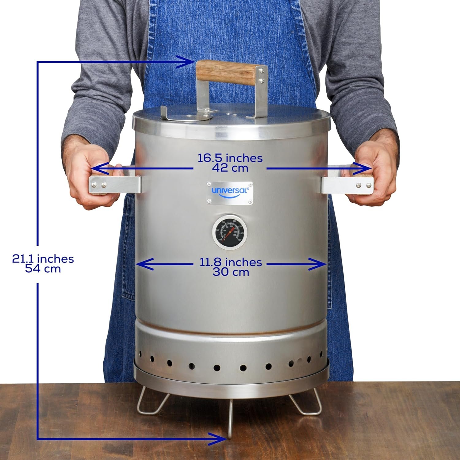 Universal (6-pound) Stainless Steel (Small) Charcoal Barrel Smoker with Thermometer & Airlock system - 16.5"x 21.18" x ⌀11.81", 2 in 1 Vertical Smoker - Grill and Smoker, 6-serving Slow Cooking Smoker - Image 2