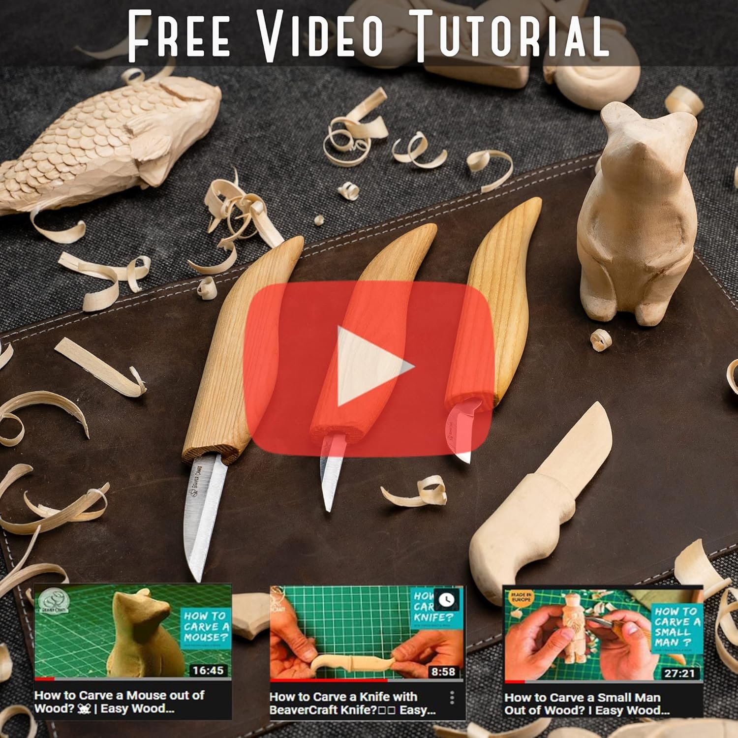 BeaverCraft Wood Carving Knife Kit S15 Whittling Kit for Beginners, Kids - Wood Carving Tools Set with Detail Chip Knife Sloyd Whittling Knives & Leather Strop, Polishing Compound and Tutorials - Image 3