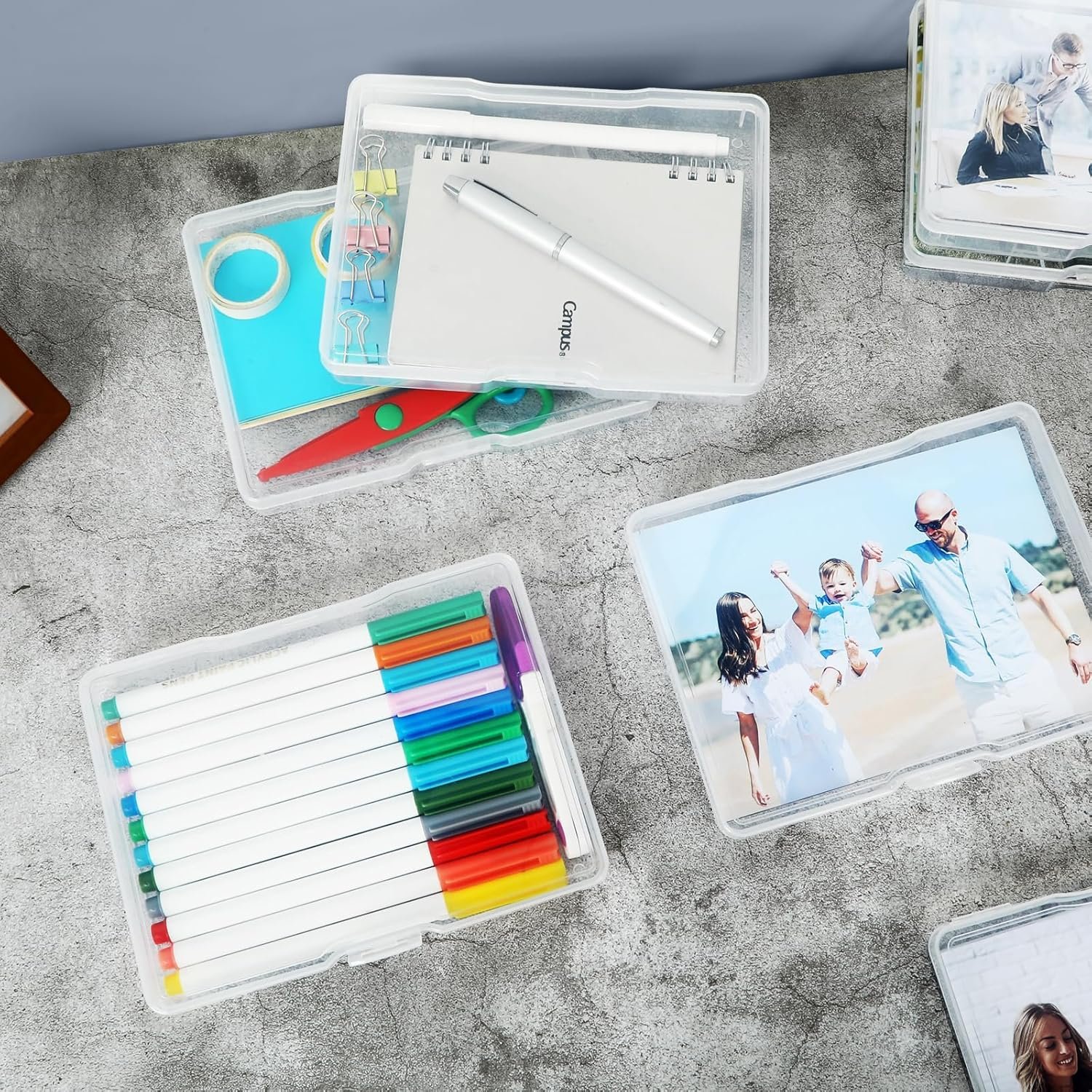 FAAYUCK Photo Storage Box 5 x 7 Inches, 6 Pack Photo Organizers and Storage, Acid-Free Picture Storage Container, Stackable Craft Keeper for Photos, Cards, Stamps, Scrapbooking, Office Supplies etc - Image 7