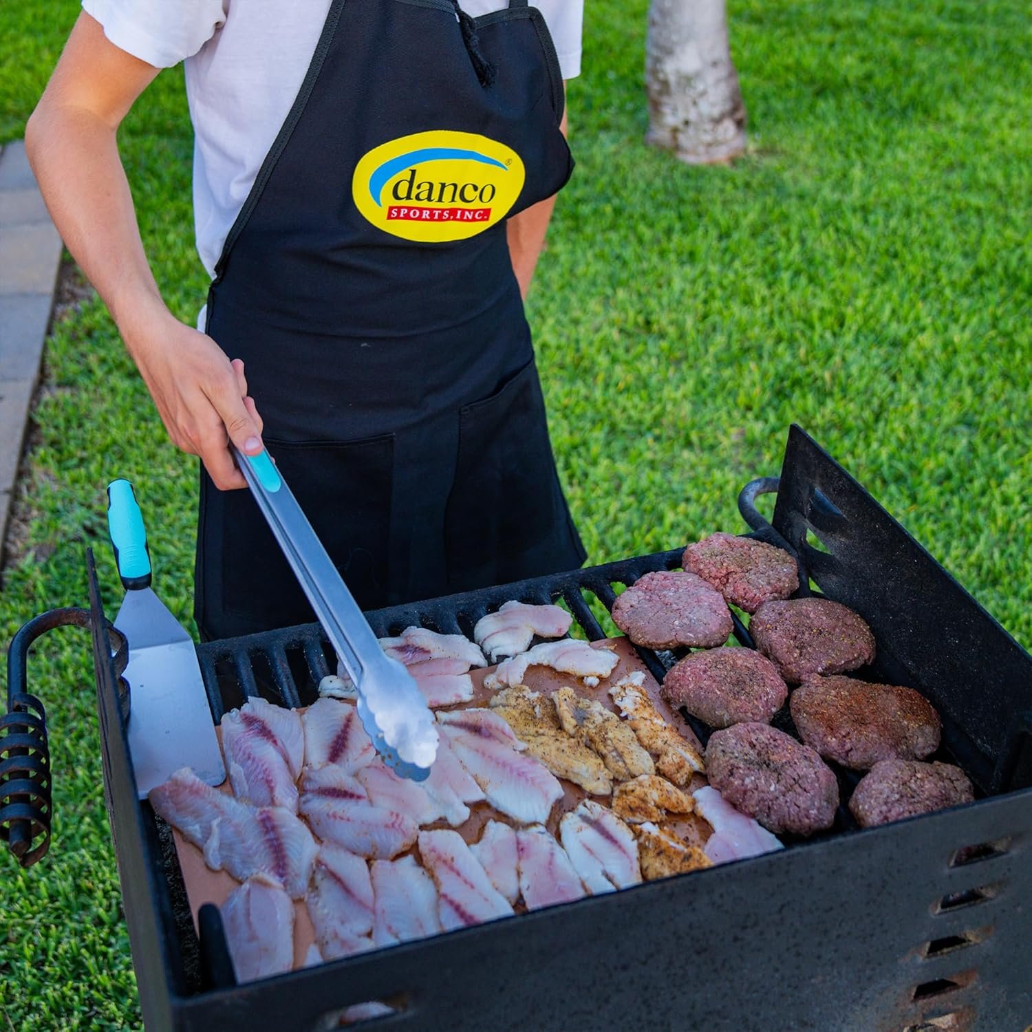 Pro Series 4 Piece Grilling Kit | German G4116 Stainless Steel 7" Flex Fishing Fillet Knife, Stainless-Steel Tongs and Spatula, danco Apron, Fish Cleaning, BBQ Kit, Grilling Combo - Image 7