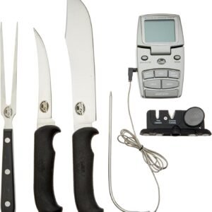 Bradley Smoker Carving Tools Set, 5-In-1 Carving Kit With Knives, Fork, Sharpener and Thermometer