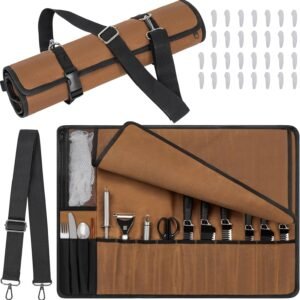 Chef Knife Roll Bag,Knife Roll Bag,Knife Bags for Chefs Professional,Knives Bag,Portable Chef Knife Cases with 14 Slots and Adjustable Shoulder Strap (Bag Only)