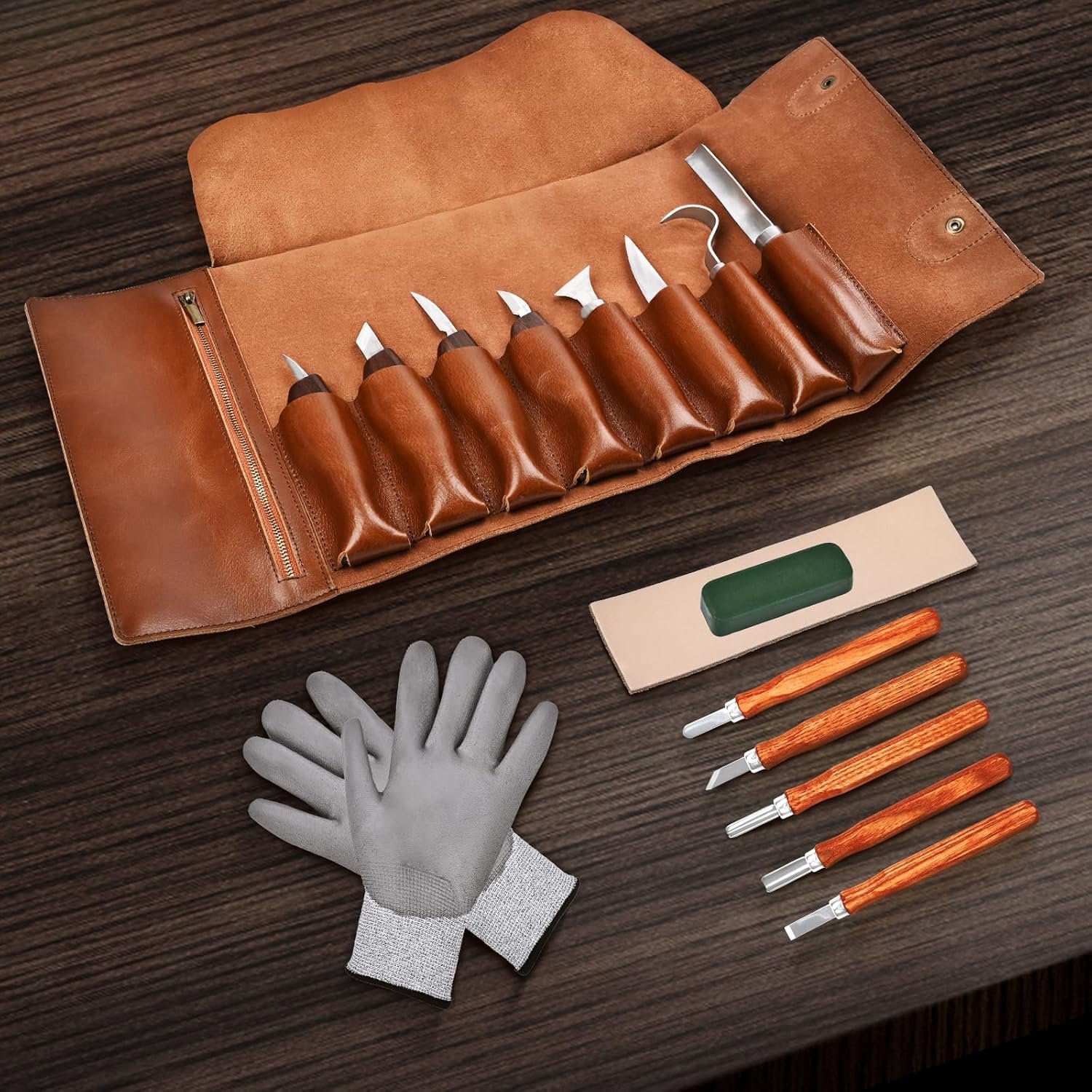 Deluxe Wood Carving Tools-Wood Carving Kit-Wood Carving Knife Set-Wood Whittling Kit for Beginners-Whittling Knife-Wood Carving Tool Set with Large Leather Case - Image 3