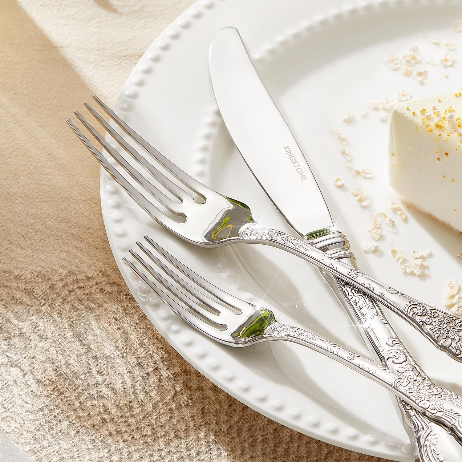 KINGSTONE Vintage Carved Silverware Set, 60-Piece 18/10 Stainless Steel Flatware Cutlery Set with Retro Royal Thick Handle, Tableware Utensils for Home, Restaurant, party, Wedding, Dishwasher Safe - Image 7