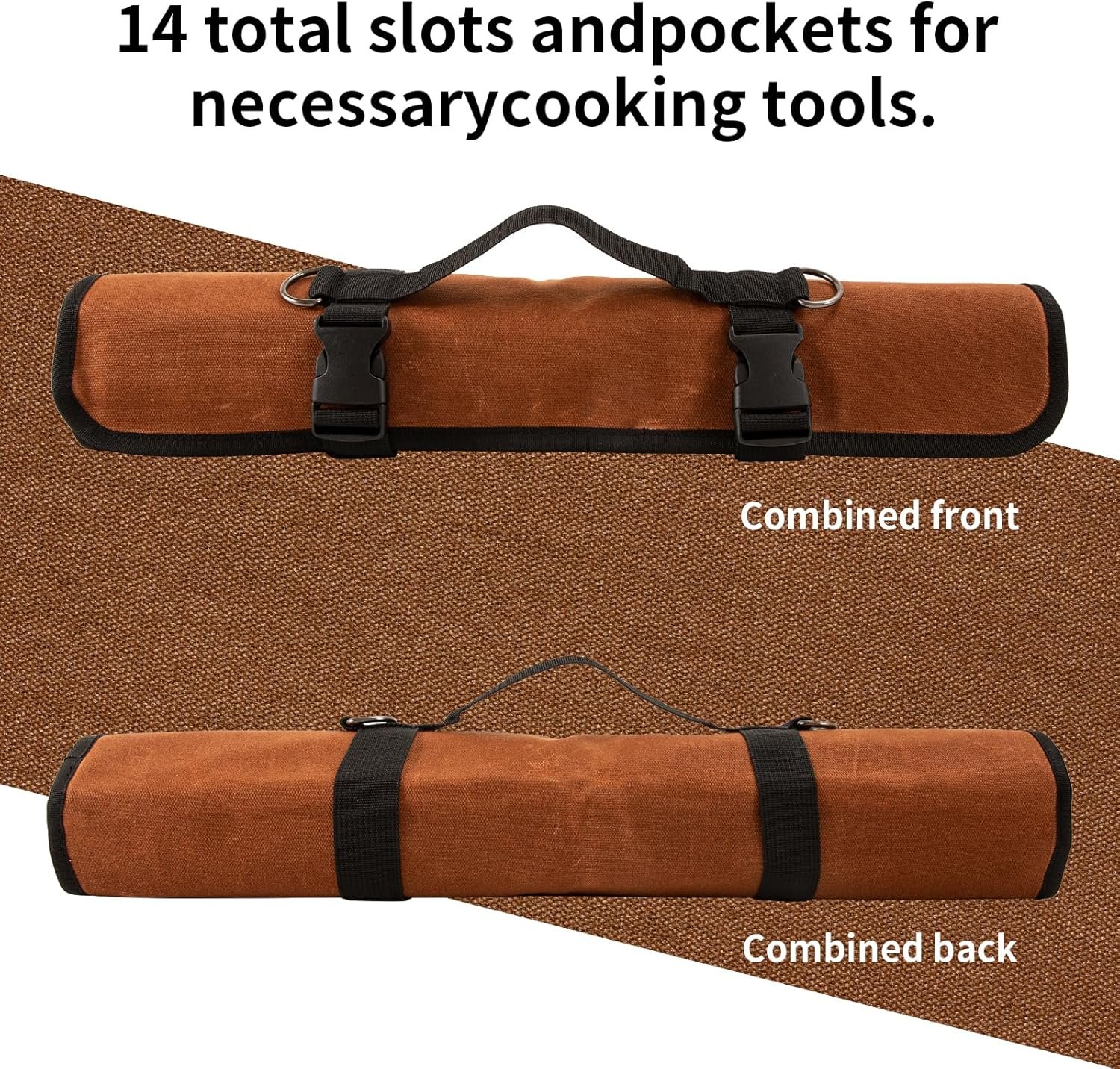 Chef Knife Roll Bag, Waxed Canvas chef bag with 18 Slots Cutlery Knives Holders Protectors, Portable Knife Bags for Chefs Professional, Case Storage Pouch, Camping and Hold Home Kitchen Knife Tools - Image 5