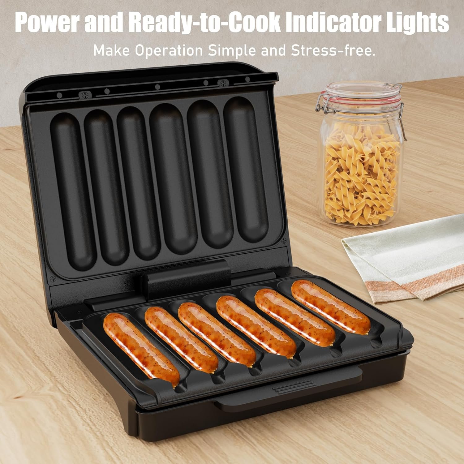 Hot Dogs Machine, Electric Grill with Oil Drip Tray, and Cord Storage, Ideal for Veggie Sausages, BBQ or Sausage, Nonstick Plate for Easy Clean - Image 3