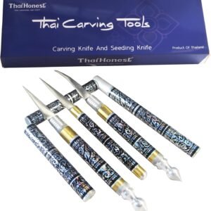 SET 3 THAI FRUIT AND SOAP CARVING KNIFE SEEDING KNIVES BRASS HANDMADE PRECISION THAI CARVING TOOLS STAINLESS STEEL AND STEEL BLADES FOR GARNISHING BLACK COLOR