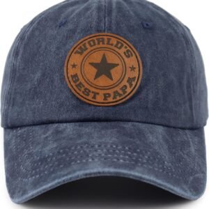 World’s Best Papa Grandpa Hat with Leather Patch, Adjustable Embroidered Cotton Fathers Day Dad Baseball Cap