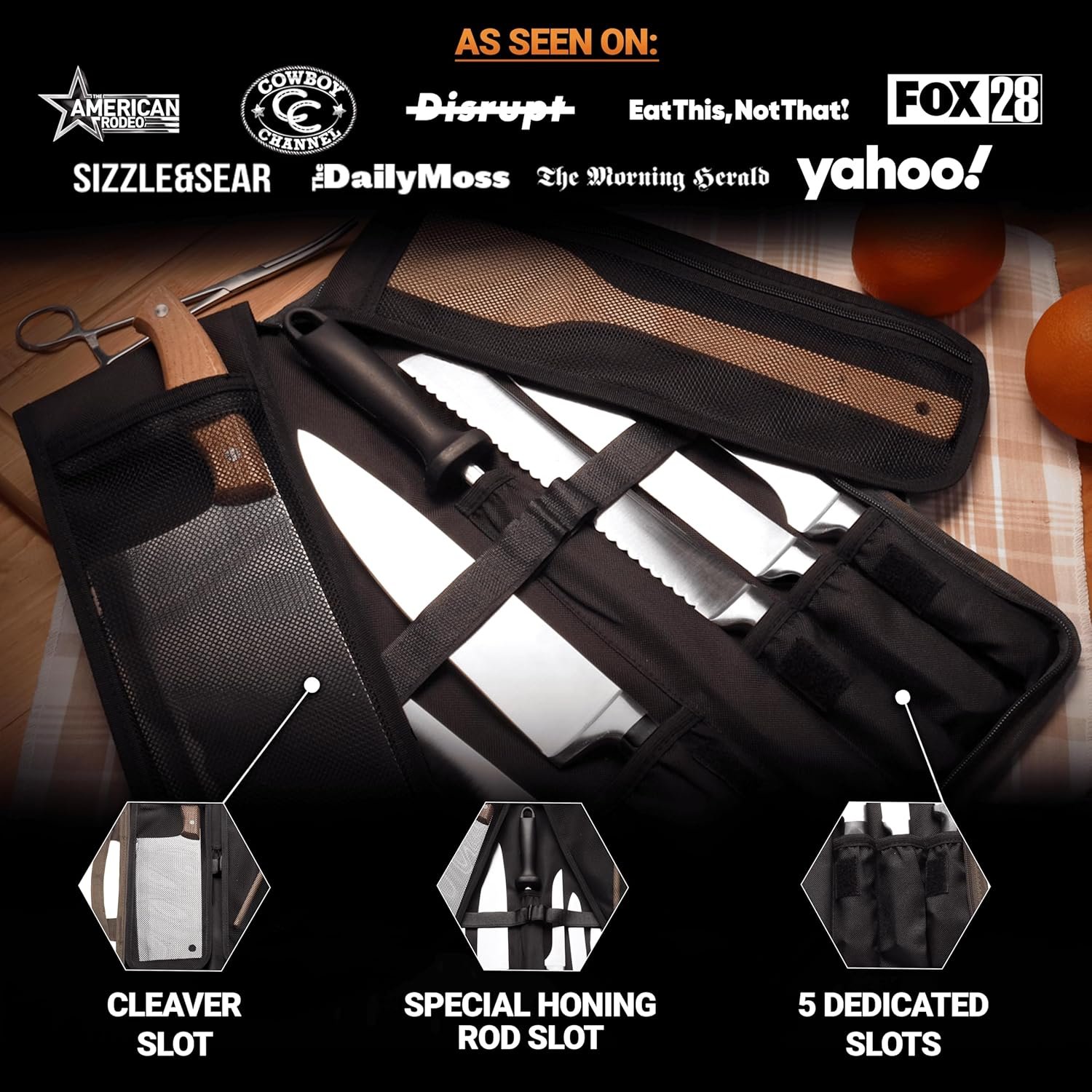 Chef Knife Bag Roll Bag Case | 8 Pockets for Knives & Kitchen Utensils | 2 Protective Flaps with Butcher Knife Pocket & Mesh Pocket | Durable Knife Case for Chefs & Culinary Students (Green) - Image 2