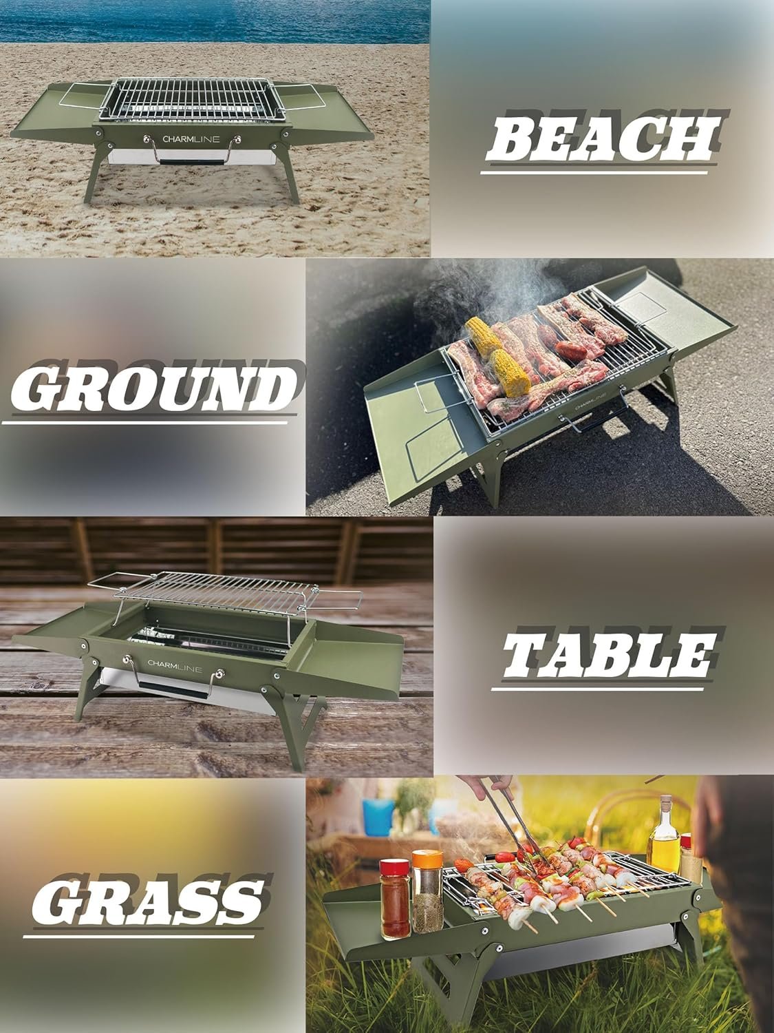 Charmline 14x9inch Small Desktop Charcoal Grill, Liftable Grilling Net, Saving Space Grill for Indoor and Outdoor, BBQ Grill for Camping, Gardens, Picnics, Beach Parties, Green - Image 8