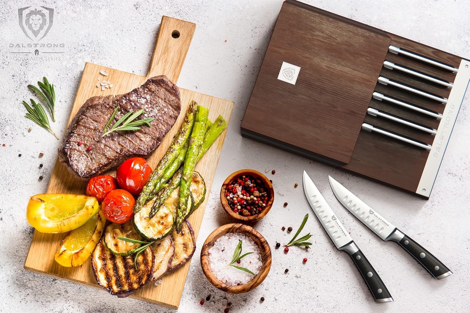 Dalstrong Steak Knife Set - 8 Piece - 5 inch Straight Edge Blade - Gladiator Series Elite - Forged High-Carbon German Steel Dinner Kitchen Knife - Black G10 Handle - Folding Block Set - NSF Certified - Image 7