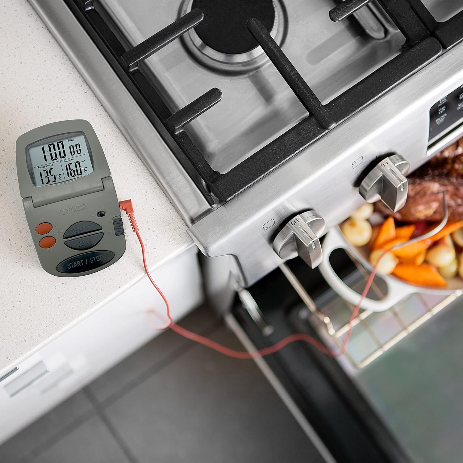 Taylor Programmable with Timer Instant Read Wired Probe Digital, Meat, Food, Grill BBQ Cooking Kitchen Thermometer with Timer, Gray - Image 6