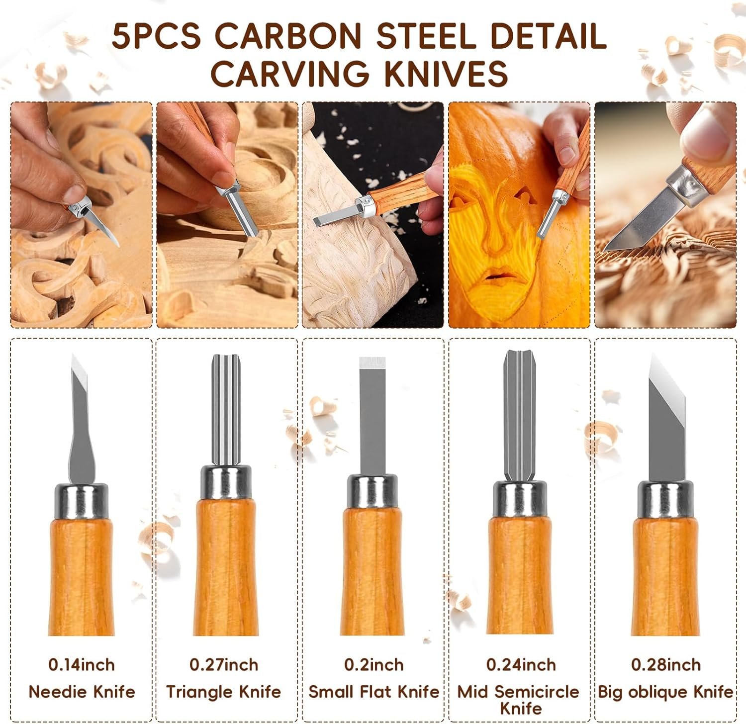 Wood Carving Tools, 22Pcs Wood Carving Kit with Leather Storage Bag & 5Pcs Whittling Knives & 5 Detail Knives & 1 Folding Saw,Whittling kit for Beginners and Enthusiasts - Image 4