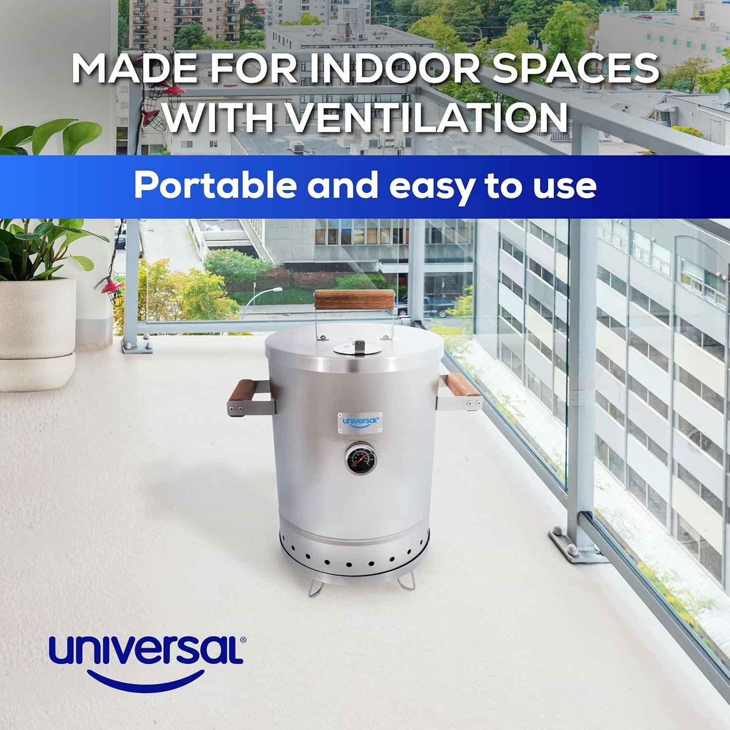 Universal (6-pound) Stainless Steel (Small) Charcoal Barrel Smoker with Thermometer & Airlock system - 16.5"x 21.18" x ⌀11.81", 2 in 1 Vertical Smoker - Grill and Smoker, 6-serving Slow Cooking Smoker - Image 6