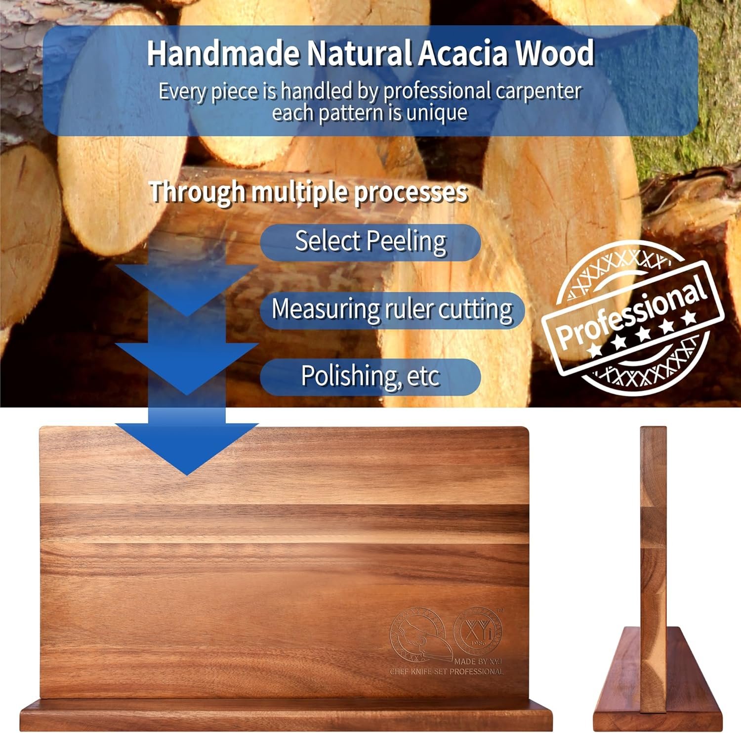 XYJ Extra Large Magnetic Knife Block Acacia Wood Knife Set Holder Stand With Stronge Magnetic Strip Kitchen Knives Storage Rack Organizer Tools No Drilling - Image 6