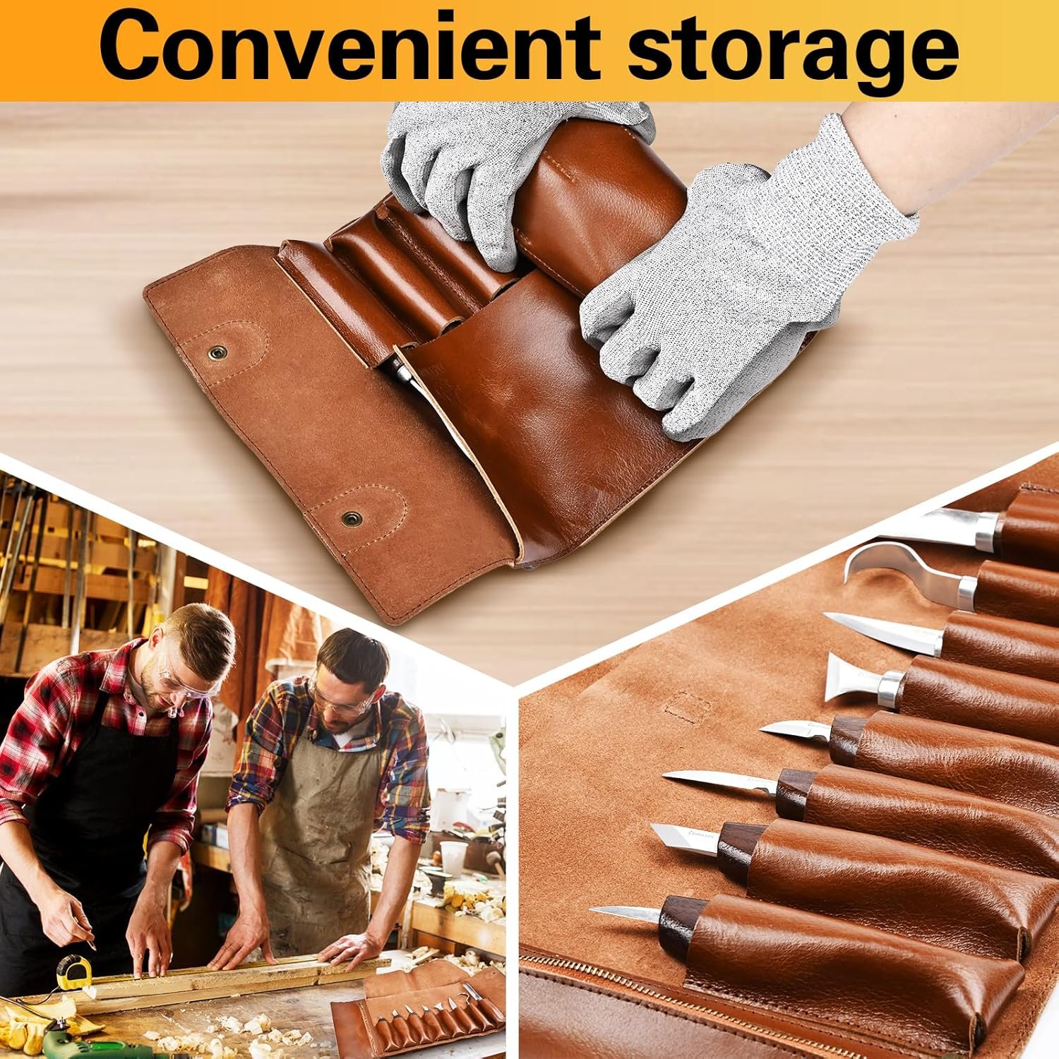 Deluxe Wood Carving Tools-Wood Carving Kit-Wood Carving Knife Set-Wood Whittling Kit for Beginners-Whittling Knife-Wood Carving Tool Set with Large Leather Case - Image 5