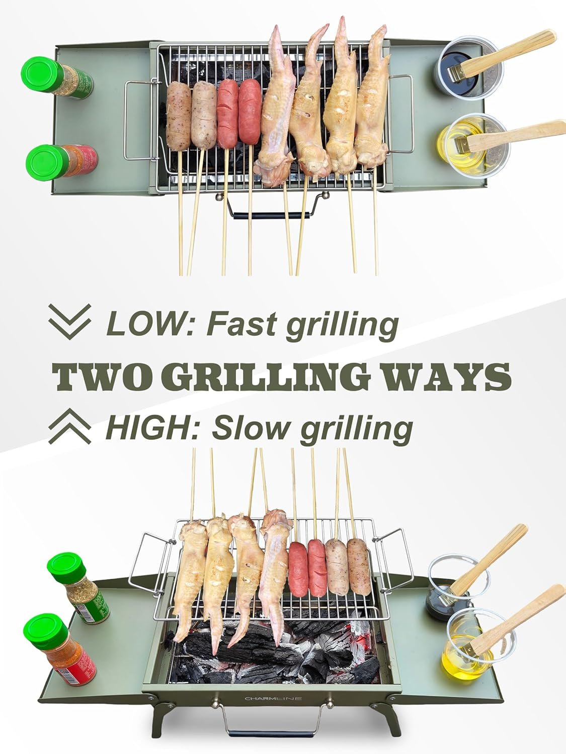 Charmline 14x9inch Small Desktop Charcoal Grill, Liftable Grilling Net, Saving Space Grill for Indoor and Outdoor, BBQ Grill for Camping, Gardens, Picnics, Beach Parties, Green - Image 7