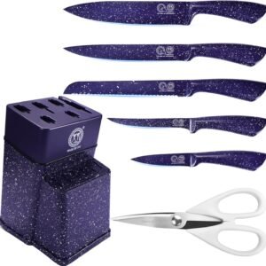 XYJ Professional Kitchen Knife Set With Block, Stainless Steel Block Knife Set, Meat Cleaver Vegetable Fruit Paring Slicing Cooking Chef Knives Kitchen Accessories Tools