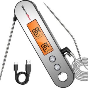 ThermoPro TP610 Digital Meat Thermometer for Cooking, Rechargeable Instant Read Food Thermometer with Rotating LCD Screen, Waterproof Cooking Thermometer with Alarm for Grilling, Smoker, BBQ, Oven