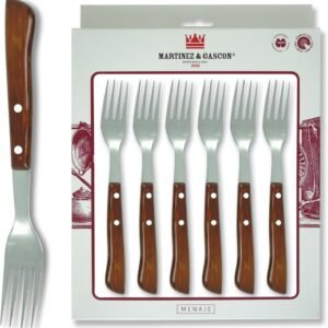 Ecowood Steak Fork Set – Stainless Steel – Composite Wood Handle – Country-Style Cutlery for BBQ Celebrations – Set of 6 Forks – Made in Spain