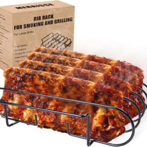 Rib Rack for Grilling and Smoking, Supports 4 Racks of Ribs, Perfect Smoking Accessory. Rib Rack is Suitable for Smoking,Family Gatherings, Parties, Outdoor picnics.12 inches