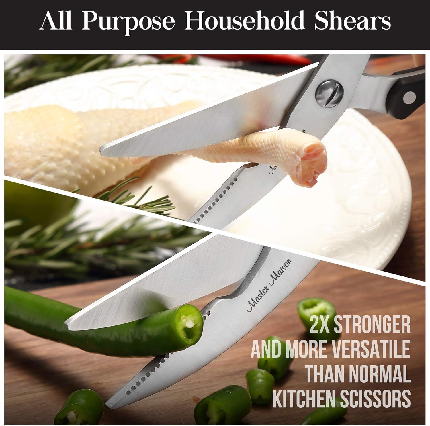 Master Maison 15-Piece Kitchen Knives Set - Wooden Knife Block Set with Sharpener - Chef, Utility, Sontoku, Carving Knife and 6 Steak Knives - Stainless Steel Blades for Professional Cooking - Black - Image 5