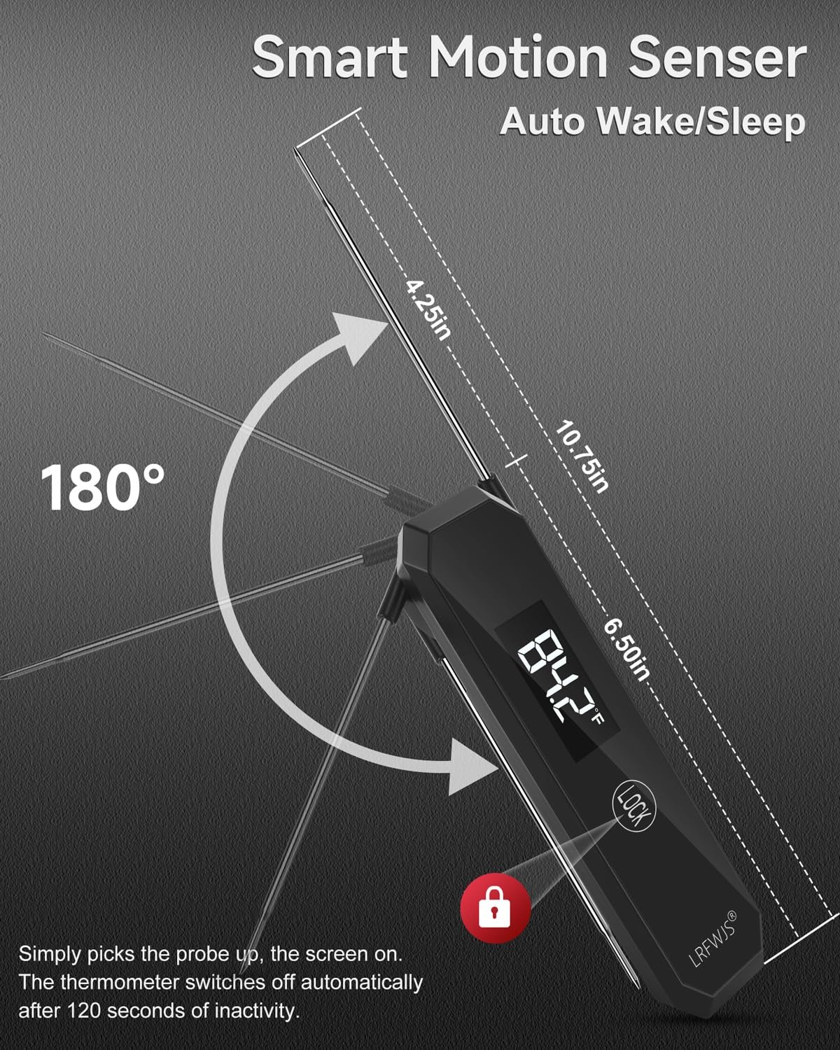Meat Thermometer Digital 0.5 Sec Instant Read Thermometer, Accurate to ±0.5°F Ultra Fast Digital Food Thermometer for Cooking Outside Grill BBQ, 180° Auto Rotating Display, Waterproof, Auto Wake/Sleep - Image 5