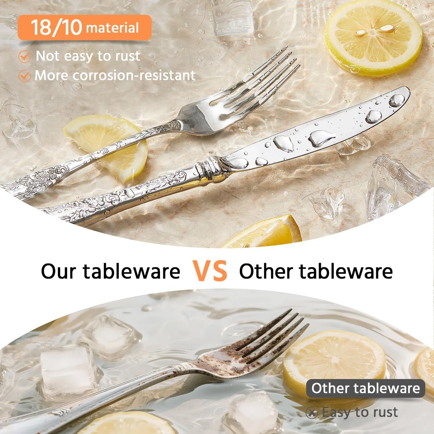 KINGSTONE Vintage Carved Silverware Set, 60-Piece 18/10 Stainless Steel Flatware Cutlery Set with Retro Royal Thick Handle, Tableware Utensils for Home, Restaurant, party, Wedding, Dishwasher Safe - Image 4