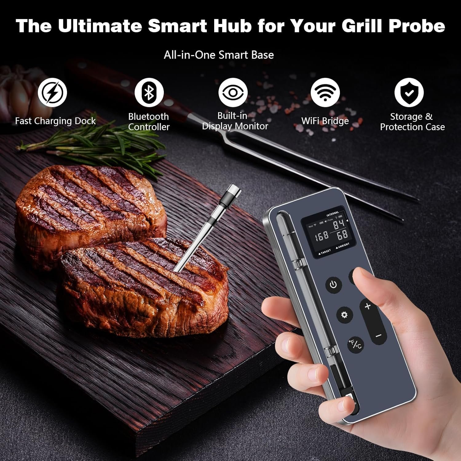 Bluetooth Meat Thermometer Digital – Wireless Smart Digital Meat Thermometer for Grilling, BBQ, Oven, Smoker, Air Fryer, and Kitchen – Perfect for Steak, Chicken, Turkey – App with Delicious Recipes - Image 2