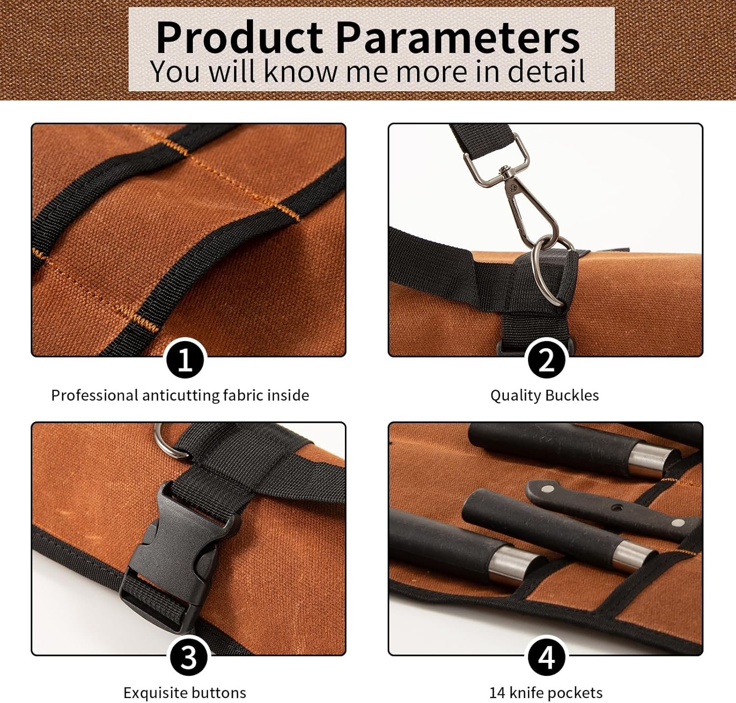 Chef Knife Roll Bag, Waxed Canvas chef bag with 18 Slots Cutlery Knives Holders Protectors, Portable Knife Bags for Chefs Professional, Case Storage Pouch, Camping and Hold Home Kitchen Knife Tools - Image 3