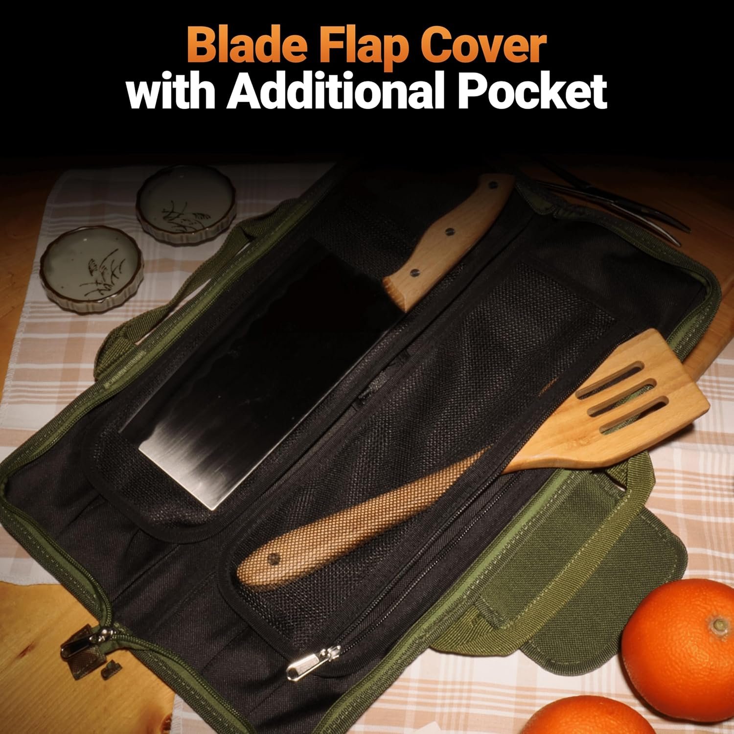 Chef Knife Bag Roll Bag Case | 8 Pockets for Knives & Kitchen Utensils | 2 Protective Flaps with Butcher Knife Pocket & Mesh Pocket | Durable Knife Case for Chefs & Culinary Students (Green) - Image 5