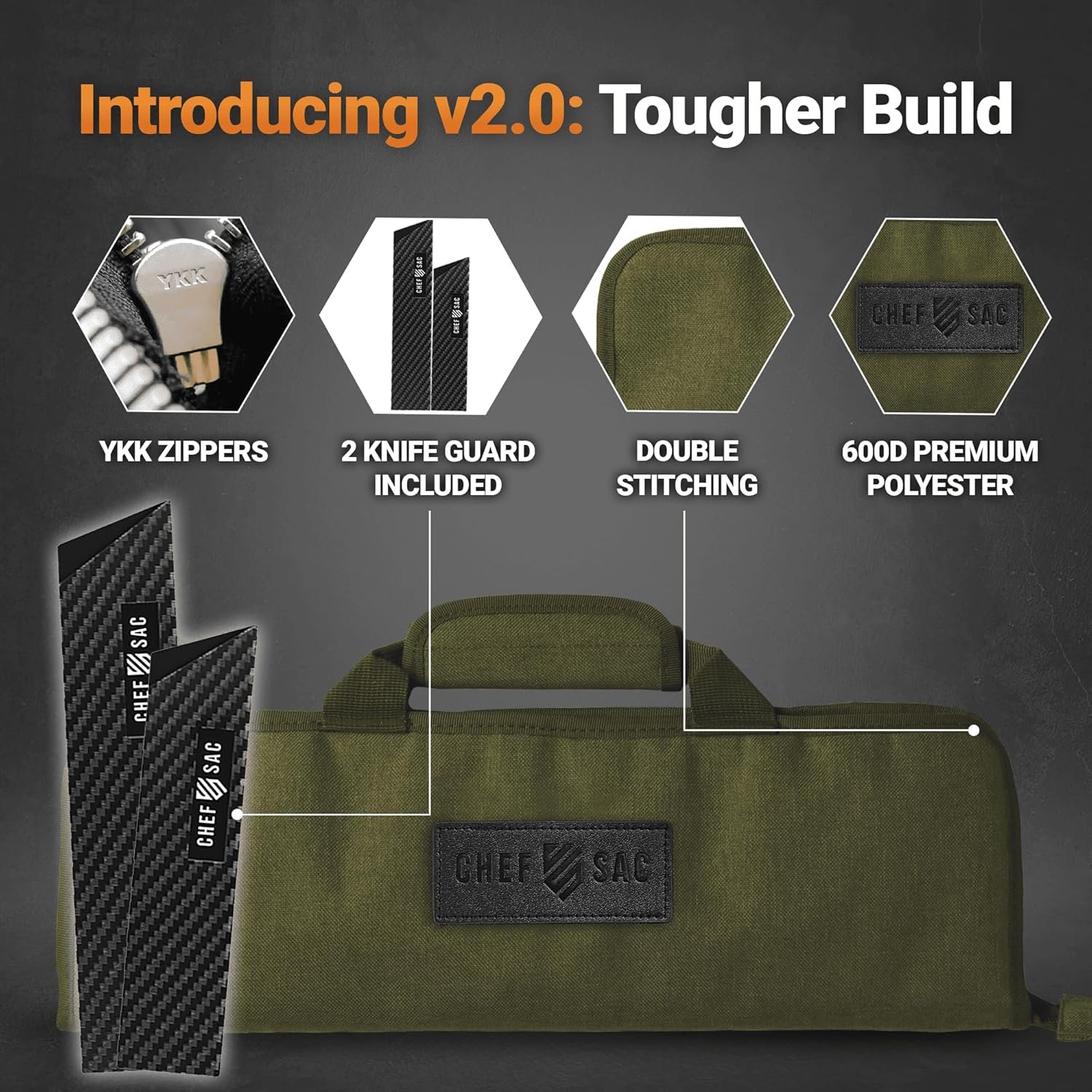 Chef Knife Bag Roll Bag Case | 8 Pockets for Knives & Kitchen Utensils | 2 Protective Flaps with Butcher Knife Pocket & Mesh Pocket | Durable Knife Case for Chefs & Culinary Students (Green) - Image 3