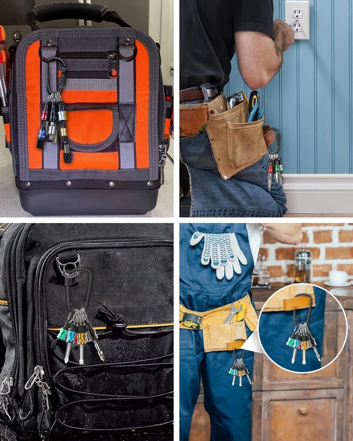 Push to Unlock,Katerk 6pcs 1/4 inch Hex Shank Aluminum Alloy Screwdriver Bit Holder Light-Weight Quick-Change Extension Bar Keychain Drill Screw Adapter Portable,Black Carabiner,Tool Gifts for Men - Image 5