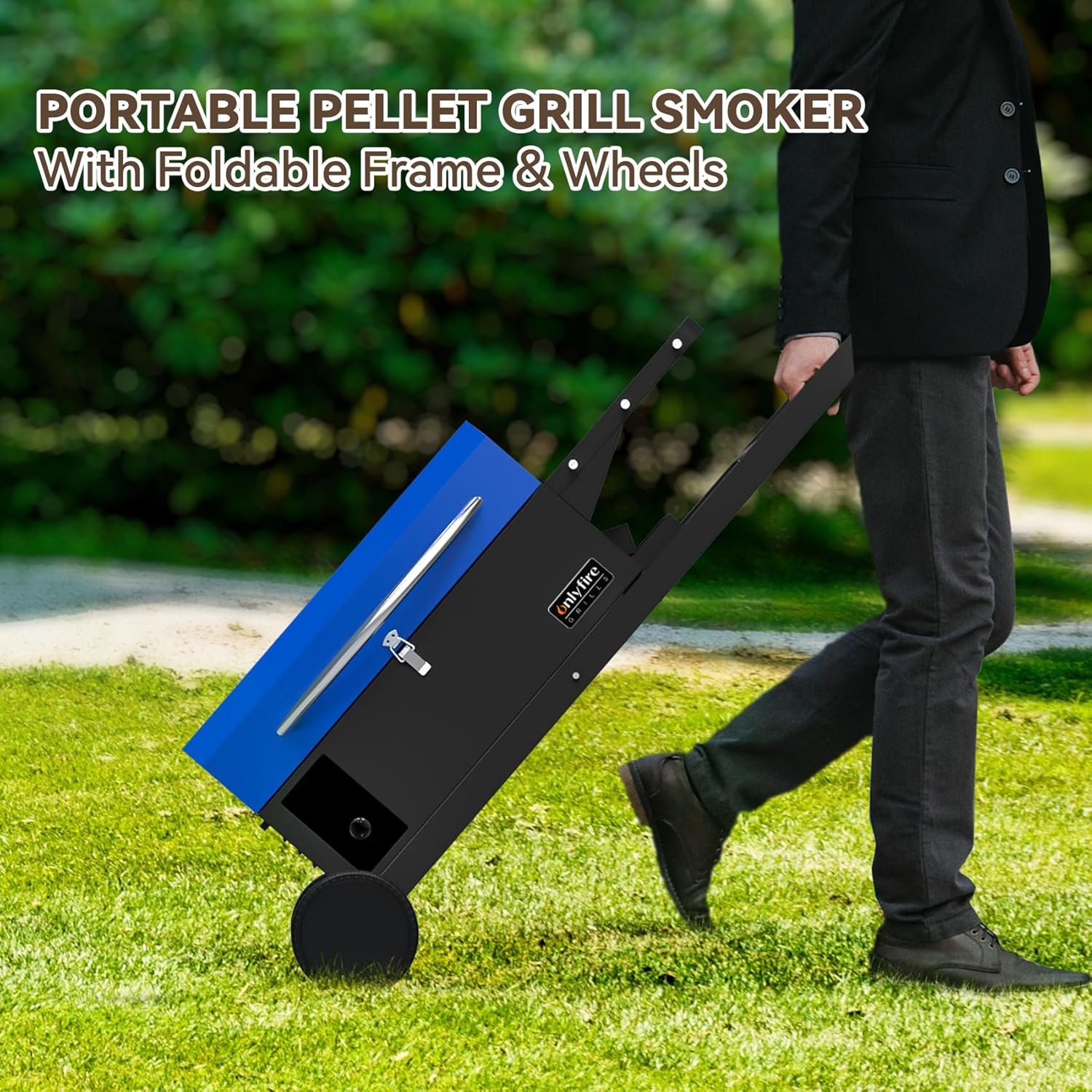 Onlyfire BBQ Wood Pellet Grill Smoker with Foldable Cart, Meat Probe, 2 Tiers Cooking Area, Portable Tabletop Grilling Stove for Outdoor Kitchen Cooking Smoke and Roast, RV Camping, Blue GS342 - Image 7