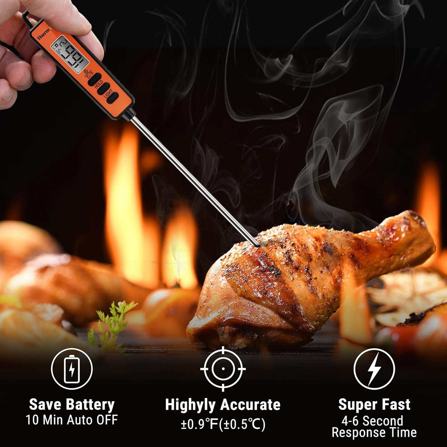 ThermoPro TP01A Instant Read Meat Thermometer with Long Probe Digital Food Cooking Thermometer for Grilling BBQ Smoker Grill Kitchen Oil Candy Thermometer - Image 4