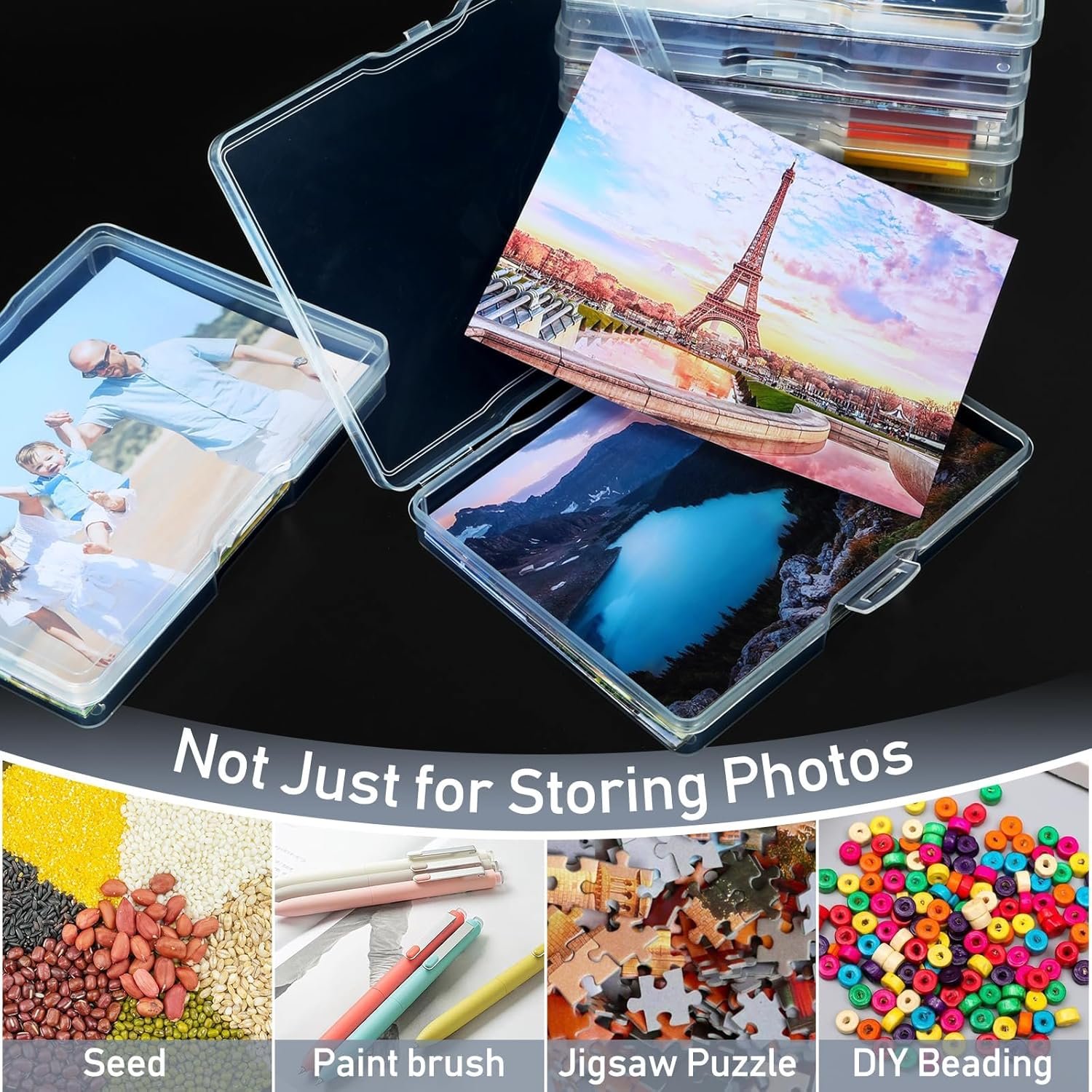 FAAYUCK Photo Storage Box 5 x 7 Inches, 6 Pack Photo Organizers and Storage, Acid-Free Picture Storage Container, Stackable Craft Keeper for Photos, Cards, Stamps, Scrapbooking, Office Supplies etc - Image 6
