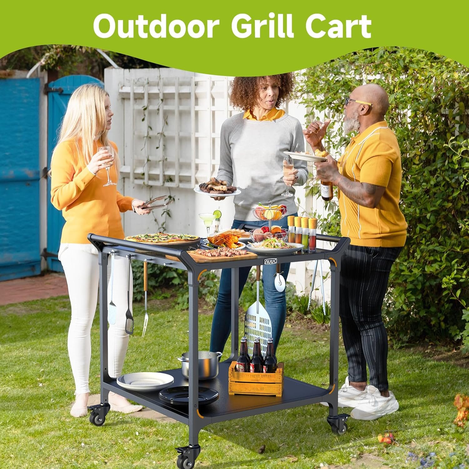 NUUK Grill Cart for Outdoor 32" x 32" Stainless Steel Pizza Oven Table with Double-Shelf Rolling BBQ Kitchen Food Prep Cart for Garden Patio - Image 6