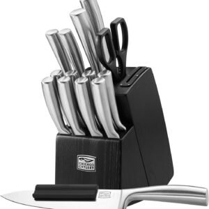 Chicago Cutlery Malden (16-PC) Kitchen Knife Block Set With Wooden Block & Built-In Sharpener, Contoured Handles and Sharp Stainless Steel Professional Chef Knife Set & Scissors