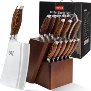 MSY BIGSUNNY Knife Block Set 17-piece Knife Set with Wooden Block – German Steel Perfect Cutlery Set Gift