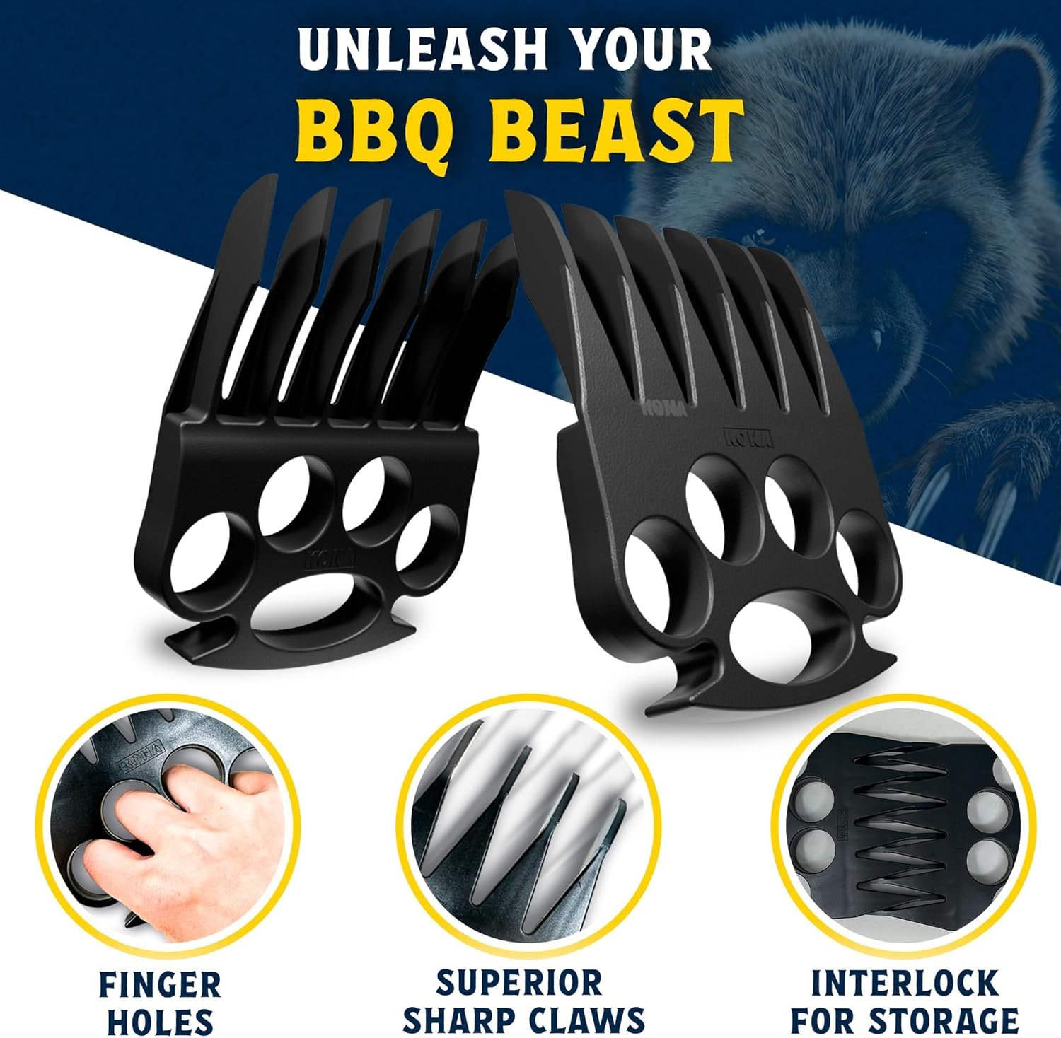 Kona Wolverine Meat Shredder Claws – Heavy Duty Plastic BBQ Meat Claws for Pulled Pork, Chicken, Beef – Strong Grill Tool for Shredding Food – Durable BPA-Free Material - Image 2