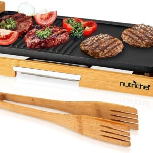 NutriChef Non-stick Plate, Removable Grill & Griddle Plate, Smokeless Electric Bamboo Grill, BBQ Grill with Temperature Control, Durable Quality, Ideal for Indoor BBQ