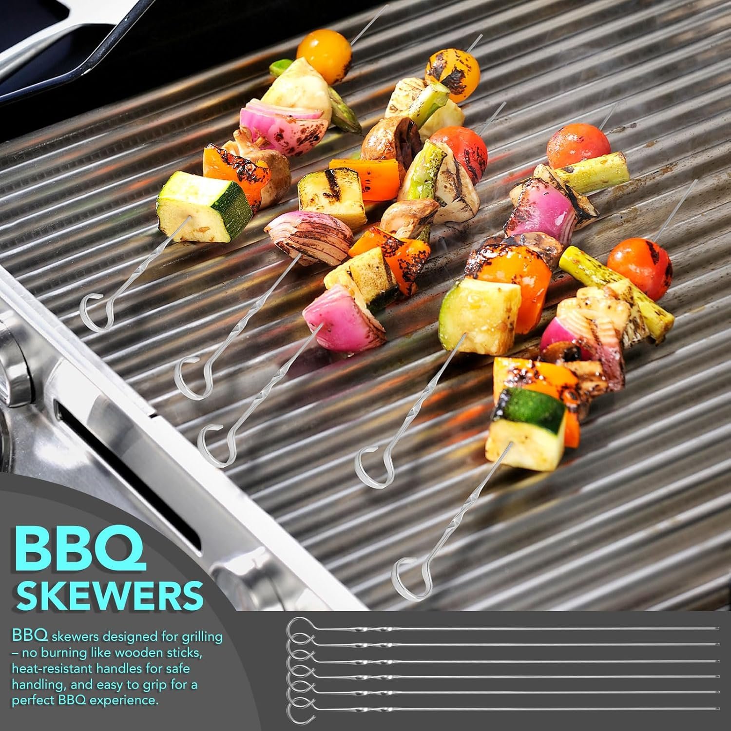 5-Piece Good Grips BBQ Grill Tool Set – Extra Tough Metal Wire Brush Cleaner, Stainless Steel Spatula, Fork, Tongs, Basting Brush for Outdoor Grilling, Camping - Perfect Grill Gifts for Men Dad - Image 2